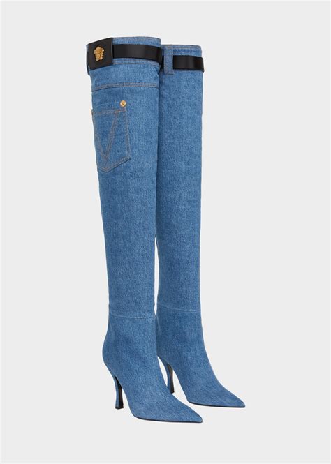 women versace platform boots|Versace denim boots.